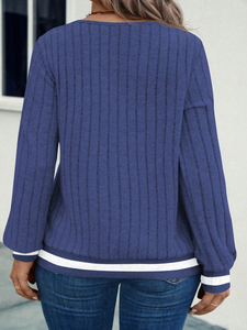 Sweat-shirt à col en V pour femme personnalisé, couleur unie, tricot gaufré, sweat-shirt tricoté gaufré pour femmes - Product Image 2