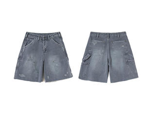 Pantalones cortos de moda para hombre, Vaqueros holgados, informales, de color sólido, grises, personalizados, de alta calidad - Product Image 6