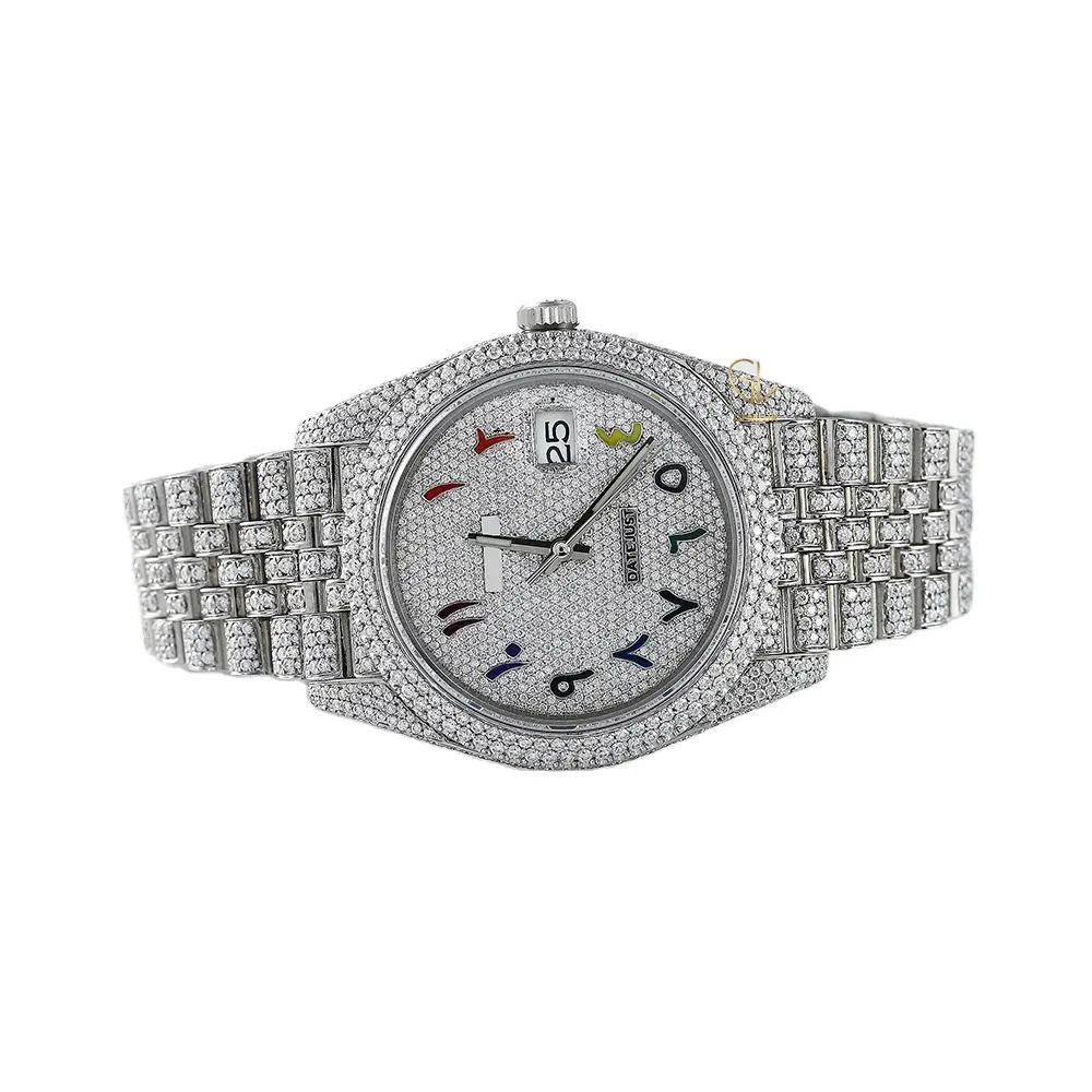 High on Demand Fully Iced Out D VVS Moissanite Diamond Arabic Number Dial Datejust Top Branded Wrist Watch Wholesaler