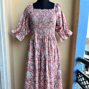 เดรสผ้าคอตตอนสไตล์อินเดียปักลายสไตล์อินเดียเดรสผ้าฝ้าย100% ปกสี่เหลี่ยมสไตล์อินเดีย - Product Image 1