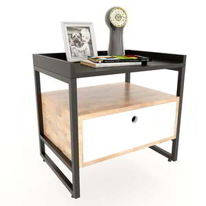Modern Design <b>Bedside</b> <b>Cabinet</b> Iron Frame and Rubber Wood TDG68030 - Product Image 1