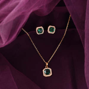Ensemble de bijoux classique en or rose plaqué or avec diamant et zircon vert solitaire pour les cadeaux de mariage et de fête - Product Image 2