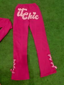 OEM Regular Straight Sweat <b>Trousers</b> Pants Distressed Elastic Waist Cotton Acid Wash Lace Winter Women - Product Image 4