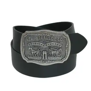Engraved Texture Logo printed Buckle Leather Belt Eco Friendly Long Lasting Uses Luxury Leather Belt For Mens Only
