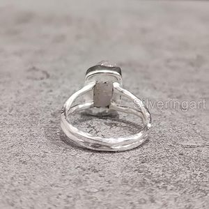 Bague pour femme en quartz rose naturel, pierre de naissance d'avril, martelée, cadeau de Noël, bijoux faits à la main, bague en argent sterling 925 - Product Image 6