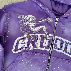 Sudadera con Capucha Personalizada con Pedrería Estilo Urbano |   Tela Francesa Extra Grande |   Tela de peso pesado con lavado ácido vintage, efecto desgastado y teñido liso - Product Image 4