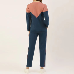 Ensemble de survêtements pour femmes à manches longues en coton avec logo personnalisé 2025 Ensemble de survêtements à blocs de couleurs de qualité supérieure Ensemble de jogging Tenue décontractée - Product Image 2