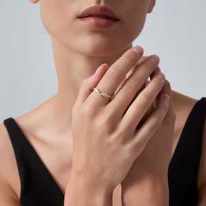Bague empilable en or jaune 14 carats avec ailes d'ange, bague en diamant de laboratoire taille marquise, bague de promesse, cadeau raffiné pour mariage, bijoux - Product Image 2