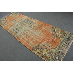 Alfombra turca verde naranja vintage clásica de 3,5ft X 10,6ft de área grande de lana de látex de retazos rectangulares abstractos para habitación de adolescentes - Product Image 4