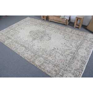 พรมวินเทจ ขนาด 5.5x9.4 ฟุต พรมตุรกีขนาดใหญ่ พรมลายดอกไม้สีขาวเทา - Product Image 4