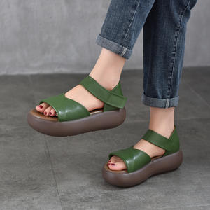 Sandales plates élégantes en cuir pour femmes, décontractées, d'été, à bout ouvert, confortables, pour la plage - Product Image 2