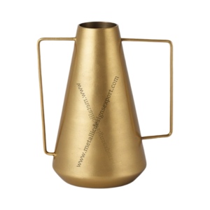 Florero contemporáneo de metal dorado con asas cuadradas únicas Florero de piso elegante para arreglos florales elegantes Decoración para el hogar - Product Image 5