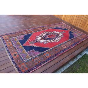 พรมขนาด 4.4x8.2 ฟุต, พรมวินเทจตุรกี, พรมลายดอกไม้สีแดงน้ำเงิน - Product Image 2
