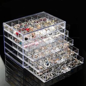 Acrylic Earring Storage Box Clear <b>Plastic</b> Transparent Jewelry Display Stand 5 Drawers 120 Small Compartment Tray for Women Girls - Product Image 4