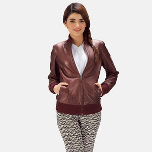 Chaqueta de Cuero de Diseño Premium para Mujer, Elegante, Ajustada, Estilo Motociclista, Textura Suave, Cómoda, de Algodón Genuino - Product Image 1