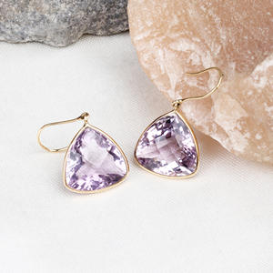 Pendientes Colgantes de Oro Amarillo Sólido de 18k con Gema de Amatista, Hechos a Mano, para Mujer, Joyería para Bodas y Fiestas, Venta al Por Mayor - Product Image 4