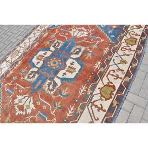 Tapis en laine fait main bleu rouge classique 6.6x9.4 pieds grande surface rectangle turc motif de couloir conception abstraite 10mm tapis de chambre en latex - Product Image 5