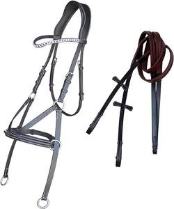 สายบังเหียนหนังบิทเลสทรงสี่เหลี่ยมประดับเพชรคริสตัลพร้อมยางรั้ง - Product Image 1