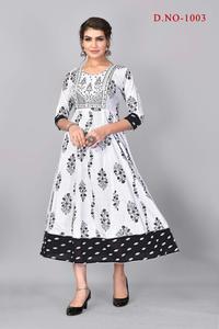 Jaipuri Impreso rayón vestido largo anarkali Kurtis fantasía rayón estilo largo Kurti señoras usan paraguas indio Kurti - Product Image 3
