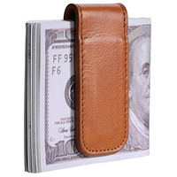 Dompet Kulit Asli RFID Slim Unisex Grosir, Model Vintage Kasual Warna Emas Solid, Penjepit Uang Modis, Portabel untuk Penggunaan Sehari-hari, OEM