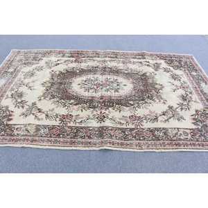 Turkish Large Rug 5.6x9.3 ft, Vintage <b>Brown</b> Polka dot <b>Wool</b> Rug - Product Image 3