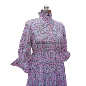 Vestido de longitud media de algodón con cuello redondo para niñas Bodycon Casual Ecológico Botón Ropa Colección étnica india Volantes coloridos - Product Image 5