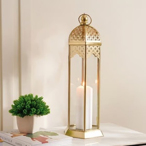Farol de Vela Alto de Latón Estilo Marroquí con Paneles de Vidrio, Iluminación Festiva Elegante para Decoración del Hogar y Regalos - Product Image 6