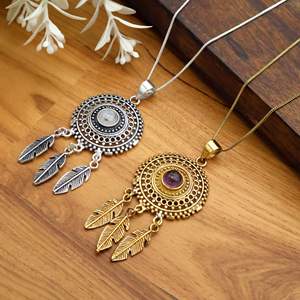 Atrapasueños latón piedra lunar círculo forma colgante collar cadena Boho espiritual boda aniversario joyería regalo para Mujeres Hombres - Product Image 1