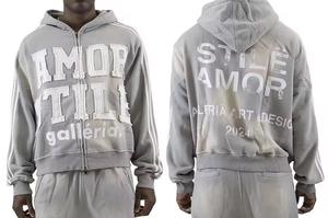 Ensemble de survêtement vintage en coton 100% délavé au soleil, patchwork, fermeture éclair, lavage à l'acide, coupe évasée, surdimensionné, sweat-shirt d'hiver avec fermeture éclair - Product Image 2