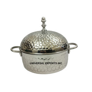 Réchauffeur d'aliments en métal doré forme ronde Casserole de créateur faite à la main classique élégante nouvelle marmite en métal - Product Image 4