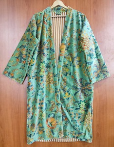 Handmade bông nhung Kimono áo Boho màu xanh động vật in dài ngủ cho mùa hè cổ điển đêm <span class=keywords><strong>gawon</strong></span> - Product Image 5