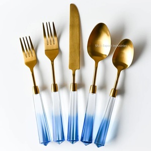 Western Style Metal Cutlery <b>Set</b> with Blue Acrylic Handle Gold Finished for Home and Wedding Dinnerware <b>Flatware</b> <b>Sets</b> - Product Image 6