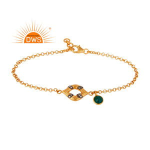 925 Fine Sterling Silver 18K Gold Plated Natural Cz & Green Onyx Gemstone <b>Bracelet</b> Demi Fine Jewelry Manufacturer - Product Image 1