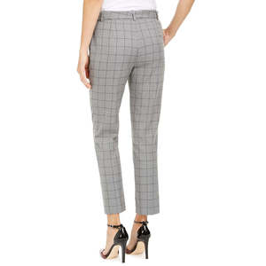 Pantaloni a sigaretta Calvin Klein da donna con stampa windowpane, cintura, vita alta, antipiega, traspiranti, stile ufficio, taglia XL - Grigio - Product Image 2