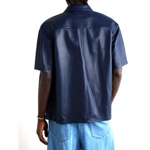 เสื้อลำลองผู้ชายแบบพรีเมี่ยมแขนสั้นหนังฤดูหนาวโลโก้ตามสั่งบริการ OEM ฉลากส่วนตัว - Product Image 2