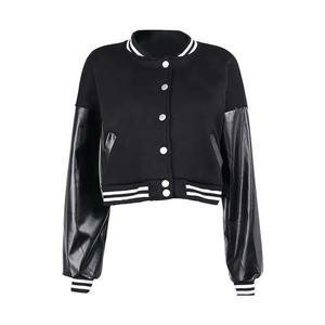 แจ็คเก็ตเบสบอลวาร์ซิตี้ผู้หญิงคุณภาพสูง ผ้าฝ้าย 100% ทรงครอปเข้ารูป ปักโลโก้ตามสั่ง แบบกลับด้านได้ เป็นมิตรกับสิ่งแวดล้อม สำหรับฤดูหนาว - Product Image 4