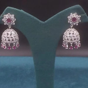 Fabulous American Diamond <b>Earrings</b> Set with Brass Base for Women Looking for Stylish Wedding Jewelry Options - Product Image 1