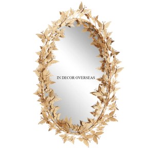 Haute demande exclusive qualité métal plaqué or papillons concepteur encadré forme ovale mur miroir décoration de la maison fournitures - Product Image 1