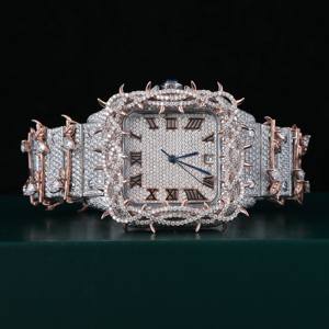 Reloj de lujo para hombre Iced Out Leb Grown Diamond Round Brilliant Thorn Design Full Pave Roman Dial Hip Hop Party Style Watch - Product Image 1