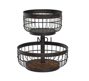 Cesta de Almacenamiento de Frutas y Verduras de Alambre Metálico con Diseño Exclusivo en Acabado de Recubrimiento en Polvo Negro en Forma Redondeada para Hoteles. - Product Image 2