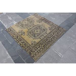 Classic Brown Beige Wool <b>Rug</b> 3.9 X 3.9 ft Turkish Style Patchwork Rectangle Latex Backed for Living Room Bedside Teen's <b>Space</b> - Product Image 3
