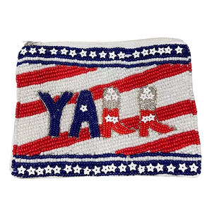 งานปักด้วยมือรองเท้า Yall ประดับด้วยลูกปัดกระเป๋าใส่เหรียญดีไซน์ธงสหรัฐอเมริกาแฟชั่นพรีเมี่ยมและหรูหราสุดพิเศษสวยงามสำหรับผู้หญิง - Product Image 1