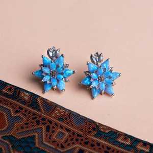 Blue <b>Opal</b> Lotus Flower Earrings 925K Sterling Silver Yoga Earrings Boho Lotus Earrings For Women Lotus Flower Jewelry Cute <b>Gift</b> - Product Image 4