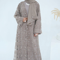 Robe Abaya Femme Personnalisée OEM, Modeste, Musulmane, Dentelle, Perles, Florale, Robe Femme de Luxe pour Occasion Spéciale, Grande Taille