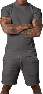 Conjuntos gemelos de ajuste regular personalizados para adultos, talla 2025, recién llegado, conjuntos cortos de ropa de calle de dos piezas para hombres - Product Image 3