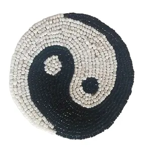 2024 Highly Classic Handmade Mother of Pearl and Glass Beads Embroidered Coaster Direct Factory Sale From India Wholesale Price