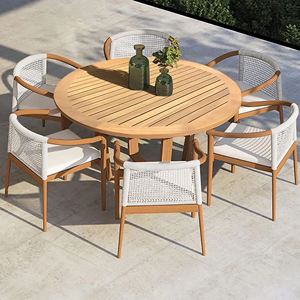 Muebles de exterior, elegante juego de comedor, mesa de madera de teca, 6 sillas con cuerda para Patio Garden-Exel - Product Image 1