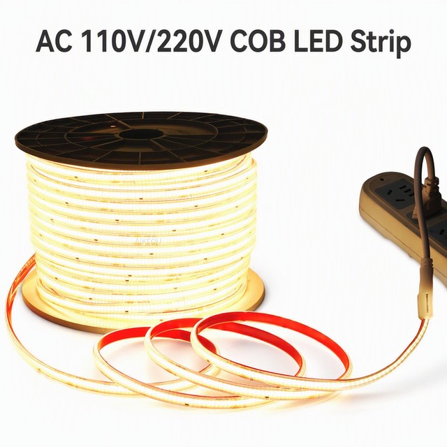 AC 110V/220V COB LED Strip Light, IP65 Waterproof 100m Roll, 296 LEDs/m High Voltage Linear Light for Outdoor Projects