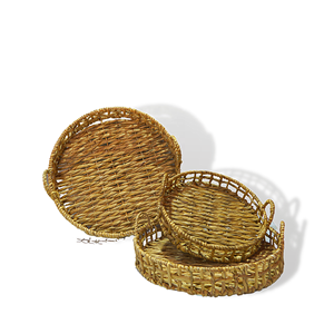 Lot de 3 plateaux de service en jonc de mer tressé unique faits à la main pour la cuisine à domicile ou le rangement de plateaux alimentaires décoratifs - Product Image 2