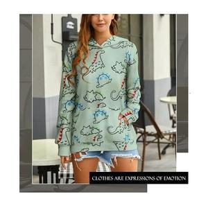 La mejor venta de mujeres 100% algodón manga larga cuello redondo hombro pendiente impreso cómodo pulóver Sudadera CON CAPUCHA DE Bangladesh - Product Image 5